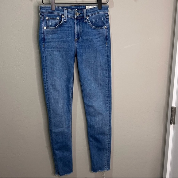Rag & Bone Jeans Palmer Cate Mid Rise Ankle Women Blue Raw Fray Hem Normcore - Picture 1 of 15